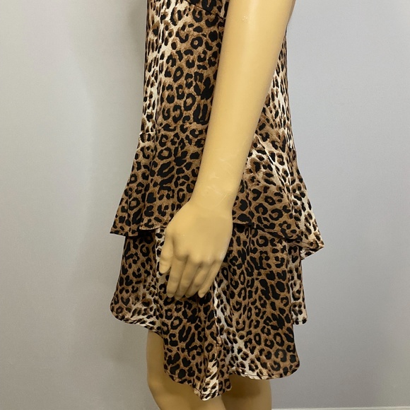 Cheetah print crewneck line sleeveless fit flare asymmetrical ruffled mini dress - Picture 10 of 14